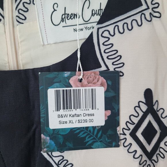 NWT ESTEEM COUTURE Kati Dress Kaftan Black/White Maxi Dress in Size XL - Picture 4 of 5